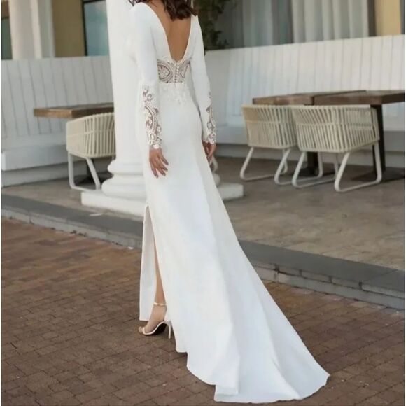 🆕️👰Romantic Bridal Wedding Mermaid Sexy Slit With V-neck, SZ 10 - Picture 2 of 16